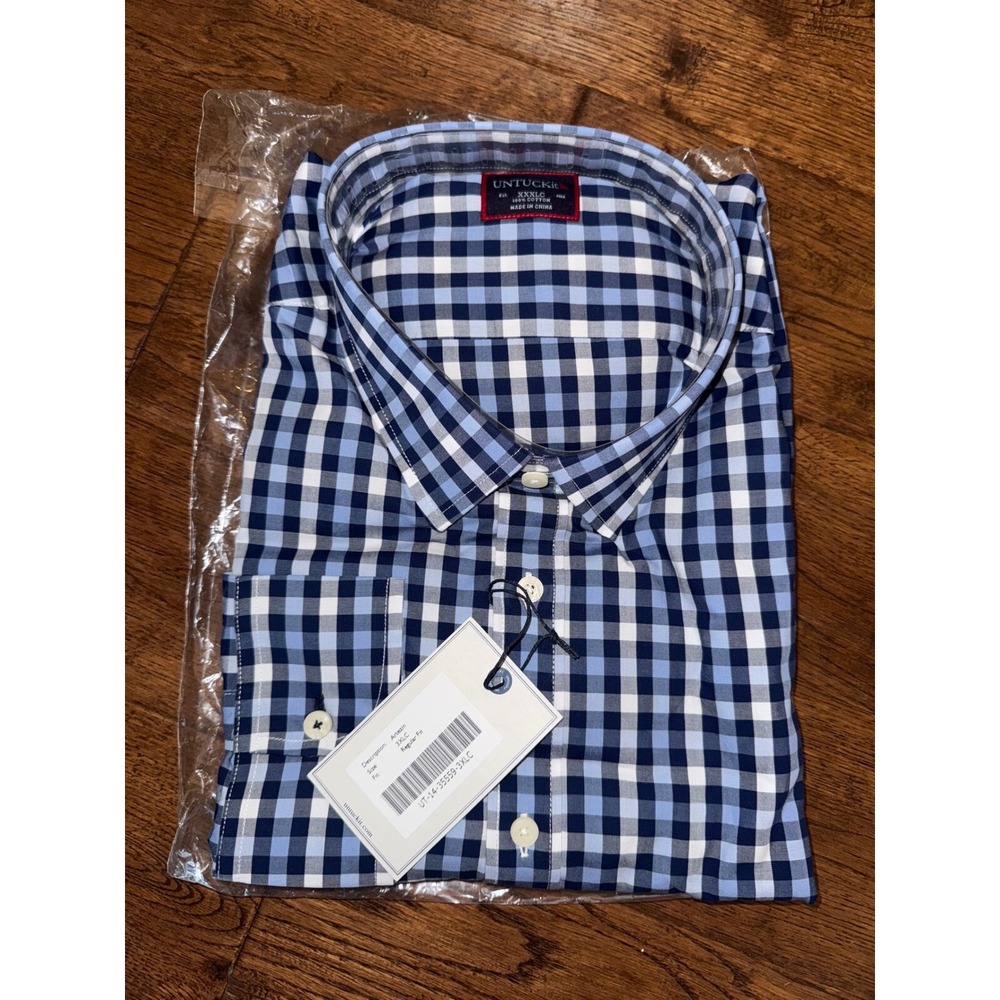 UNTUCKit Artezin Shirt 3XLC Regular Fit‎ Blue Gingham Check Mens Button Down NWT